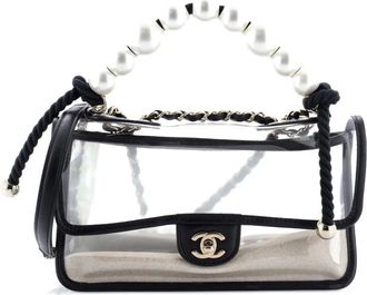 Chanel Borsa a spalla Sand By The Sea media in PVC e pelle di agnello con perle - Nero