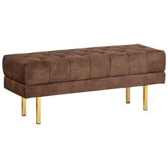 Beliani Banco Tapizado Decorativo Glamuroso Patas De Metal Dorado Estampado Liso Terciopelo Marr&oacute;n Roseville