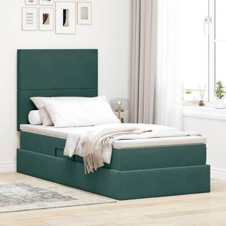 vidaXL vidaXL Letto con contenitore e materasso Verde Scuro 90 x 190 cm