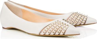 Generic Womens Pointed Toe Studded Rivet Ballet Flats, Slip-On Closed Toe Comfortable Leather Flats Shoes, Stylish Evening Dress Party Office Shoes,White,2.5 