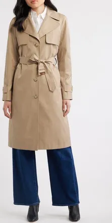 Via Spiga Back Button Cotton Blend Trench Coat in Sand at Nordstrom, Size Xx-Large