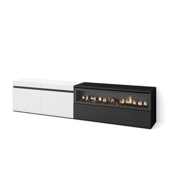 Skraut Home Skraut Home - Mueble Tv, Televisi&oacute;n, Muebles De Sal&oacute;n, Almacenaje, 200x45x35cm, Para Tv Hasta 80, Chimenea El&eacute;ctrica, Estilo Moderno, Blanco Y Negro