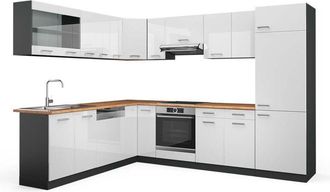 Vicco Cucina angolare completa R-Line, Bianco lucido/antracite, 227 x 287 cm, pl Rovere