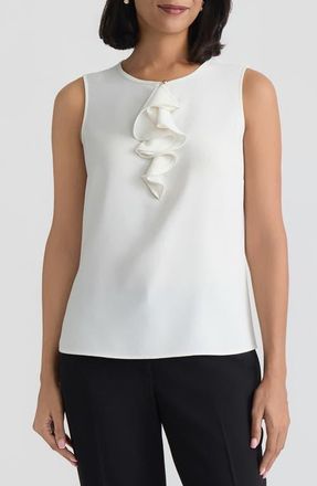 Kasper Ruffle Front Georgette Top in Vanilla Ice at Nordstrom, Size X-Small
