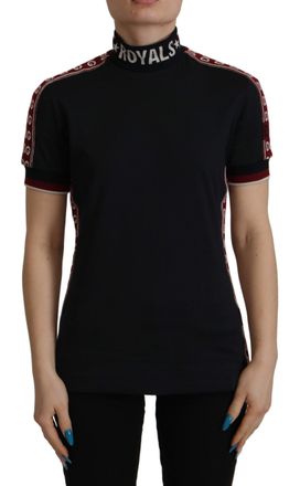 Dolce & Gabbana Womens Royals Mock Neck Tshirt - Black Cotton - Size EU 40 (Womens)