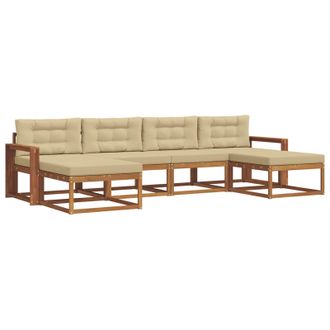 vidaXL Conjunto De Sof&aacute;s De Exterior Con Coj&iacute;n 6 Pcs Natural Y Beige Vidaxl