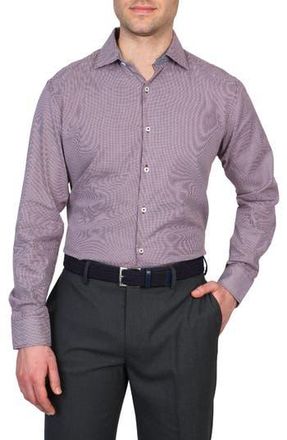 Tailorbyrd Trim Fit Dobby Mini Gingham Non-Iron Stretch Dress Shirt in Burgundy at Nordstrom Rack, Size 15 - 32/33