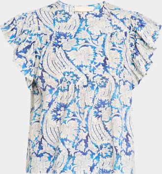 Ulla Johnson Womens Flutter Sleeve Top In Blue
