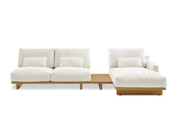 Castlery Performance Fabric 2 Seater Armless Chaise Sectional Sofa with Removable Covers and Side Table - White, Light Brown | Mori by Castlery