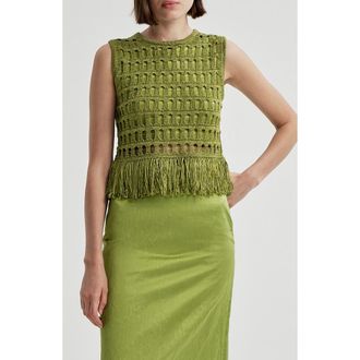 A.L.C. Esme Sleeveless Open-stitched Top with Fringe in Sage at Nordstrom, Size X-Large
