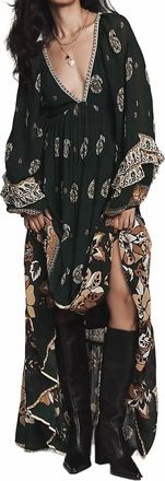 Farm Rio Ayla Long Sleeve Ruffled Maxi Dress In Green