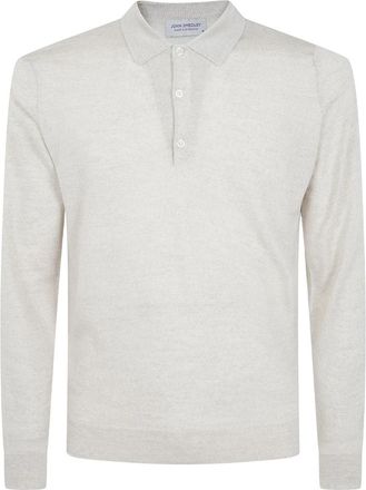 John Smedley Belper Long Sleeve Polo Shirt - Heren - Polos - Beige - S - Wol - Tops