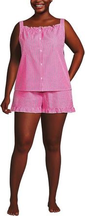 Lands End Seersucker 2 Piece Pajama Set - Tank and Shorts in Hot Pink Pinstripe at Nordstrom, Size 1X