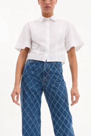 Veronica Beard Claire Short Sleeve Shirt In White