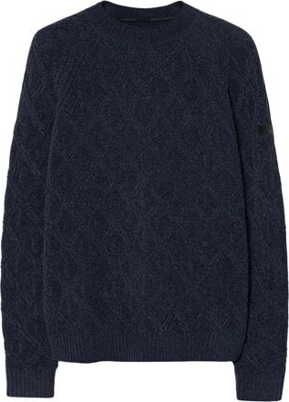 Roberto Ricci Design Fluwelen ruit ronde gebreide trui - Heren - Ronde hals truien - Blauw - M - Truien & Vesten