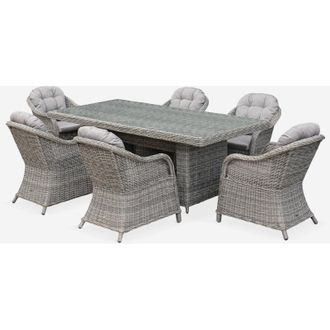 Sweeek Set tavolo da giardino in resina arrotondata con 6 poltrone