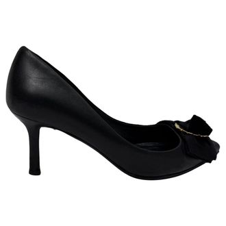 Ferragamo Talla Bow Pointed-Toe Pumps in Black Leather