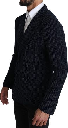 Dolce & Gabbana Dark Blue Dotted Double Breasted Coat Mens Blazer