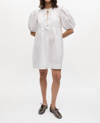 Ganni Cotton Poplin Tie String Mini Dress In Bright White