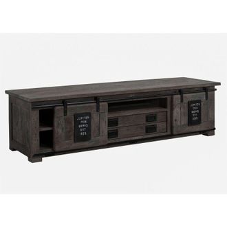 Massivmoebel24 mobile TV in legno di Mango 180x55x50 grigio scuro laccato RAILWAY 246
