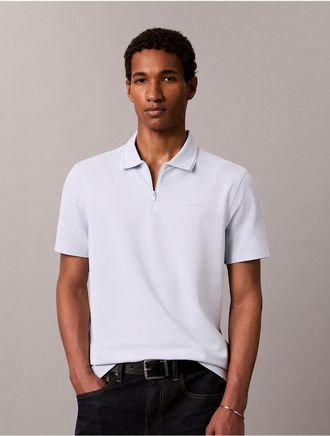 Calvin Klein Mens Tech Pique Zip Polo Shirt - Blue - 2XL
