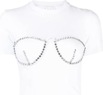 Area White Crystal-Embellished Cropped T-Shirt Size XS