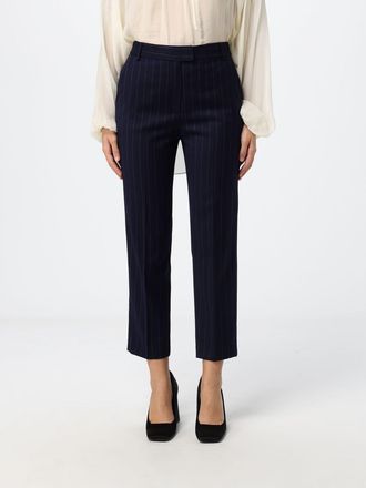 Hanita Pantaloni cropped gessati a gamba dritta in misto viscosa con vita media