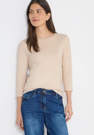 Cecil 3/4-Arm-Shirt CECIL Basic Boatneck, Damen, Gr. XXL (46), pearl beige, Jersey, Obermaterial: 100% Baumwolle, Basic h&uuml;ftlang, U-Boot-Ausschnitt, Shirts 