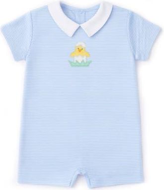 Florence Eiseman Stripe Knit Shortall With Chick in Light Blue/white at Nordstrom, Size 12M