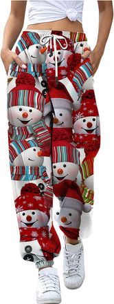 Generic Christmas Joggers Women Funny Print Holiday Sweatpants Baggy Elastic Waist Trousers Oversized Xmas Drawstring Jogging Pants Ladies Jogging Walking Spo