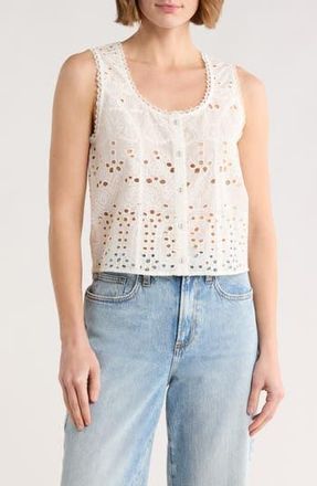 NSR Cotton Eyelet Buttoned Tank in White at Nordstrom Rack, Size X-Large