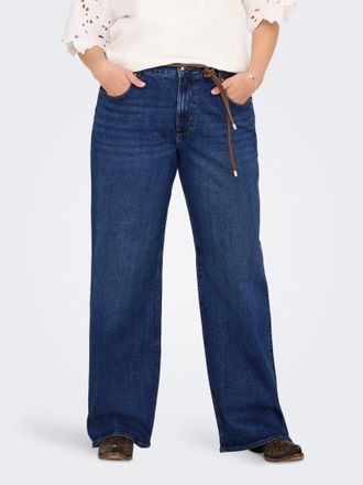 Only Carmakoma High-waist-Jeans ONLY CARMAKOMA CARJUICY HW WIDE LEG REA255, Damen, Gr. 42, L&auml;nge 32, blau (dunkelblau denim), Denim/Jeans, Obermaterial: 99% Baumwoll