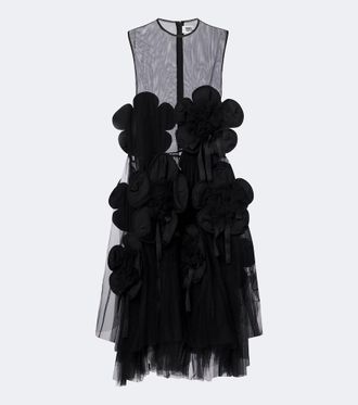 Comme Des Gar&ccedil;ons Floral-appliqu&eacute; sheer mesh midi dress