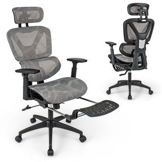 Costway Costway Mesh Office Chair Adjustable Swivel Executive Computer Desk Chair in Grey