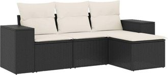 vidaXL Juego De Sof&aacute;s Jard&iacute;n 4 Pzas Con Cojines Rat&aacute;n Sint&eacute;tico Negro Vidaxl