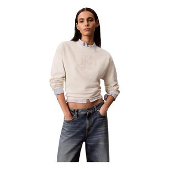 Calvin Klein Jeans Sweatshirts, female, Beige, Size: 2XS Crewneck Sweatshirt