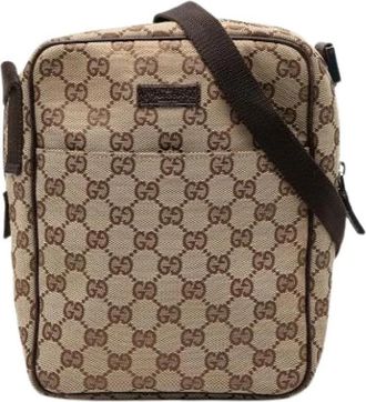 Gucci Pre-owned Vintage Canvas Crossbody Tas - Dames - Vintage Schoudertas - Beige - ONE Size - Leer - Vintage