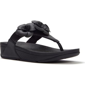 FitFlop Lulu Flower Toe-Post Sandals in Black at Nordstrom, Size 10