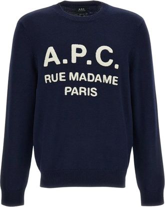 A.P.C. Trui met ronde hals van wol - Heren - Ronde hals truien - Blauw - XL - Wol - Truien & Vesten
