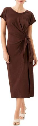 Fifteen Twenty Marisa Side Knot Midi Dress in Brown at Nordstrom, Size X-Small