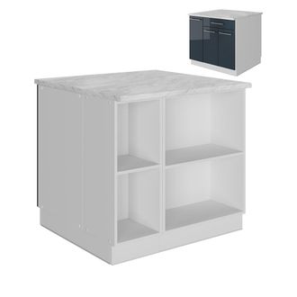 Vicco Isla De Cocina Fame-line, Azul Oscuro Alto Brillo/blanco, 90 Cm Con Caj&oacute;n, Sin Encimera