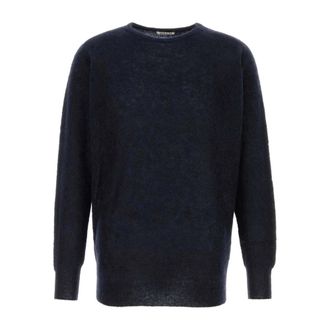 Auralee Round-neck Knitwear, male, Blue, Size: S Baby Suri Alpaca Sheer Knit Pullover