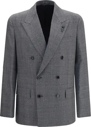 Lardini Mens Blazer Double-Breasted Wool Grey Merino Jacket