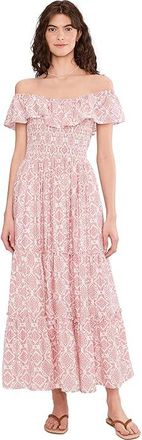 Vince Camuto The Shoulder Ruffle Tier Dress With Smock Womens Dress Rose Hip : SM, Nylon/Rayon