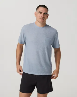 Vuori Clothing Short Sleeve Micro Waffle T-Shirt - Relaxed Fit | Blue Dusk Heather | Medium