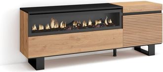 Skraut Home Mueble tv efecto madera roble 150x35x57cm chimenea efecto fuego