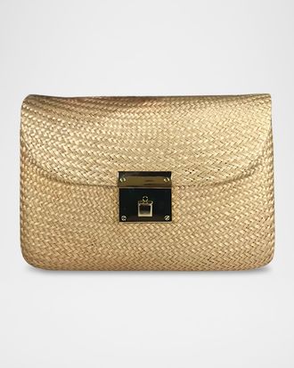 Serpui Sasha Bun Woven Straw Clutch Bag