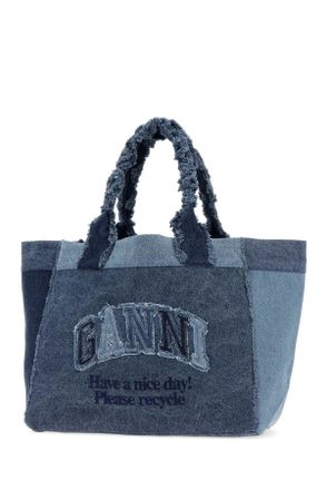Ganni Womens Denim Medium Trapeze Shopping Bag Midbluevintage Exterior: Fabric Borse A Mano