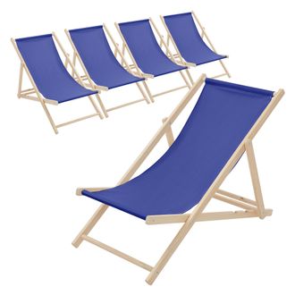 ECD Germany Juego 5x Tumbonas Playa Madera De Pino Azul Oscuro 3 Posiciones Reclinaci&oacute;n Plegable Silla Tradicional De Sol Para Jard&iacute;n O Balc&oacute;n Impermeable Hasta 1