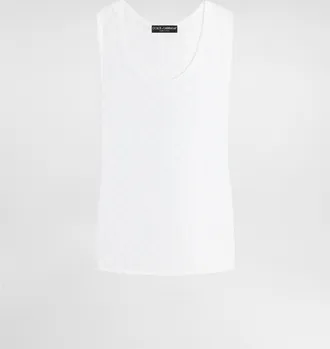 Dolce & Gabbana Diamond-pattern Perforated Cotton Tank Top - Man White 44